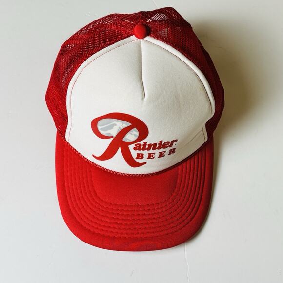 Vintage Rainier Beer Trucker Hat. SnapBack. Red. Excellent Condition. - Picture 1 of 13